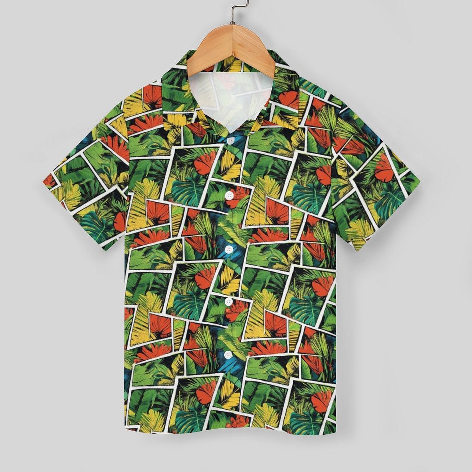 Tropical Comic Book Style Kids Youth Short Sleeve Button Up Shirt
