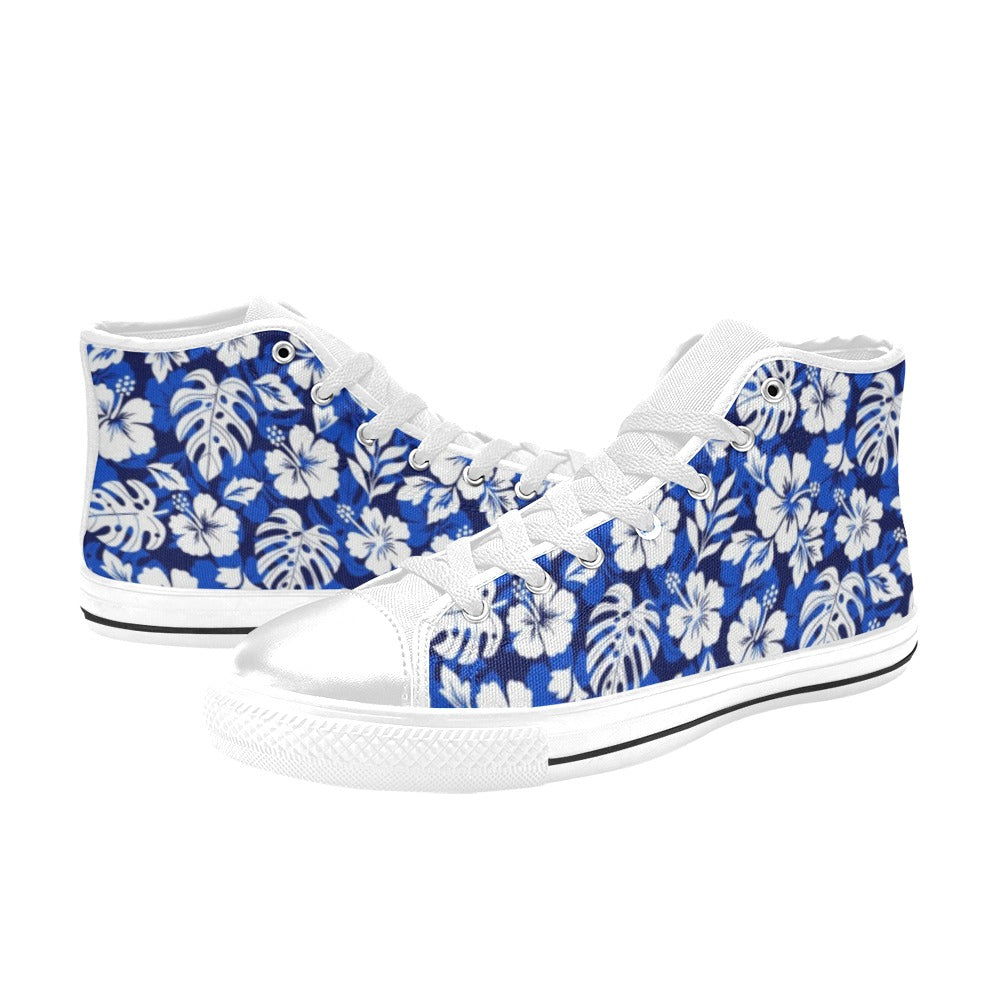 Blue Hawaiian Floral - Kids High Top Canvas Shoes