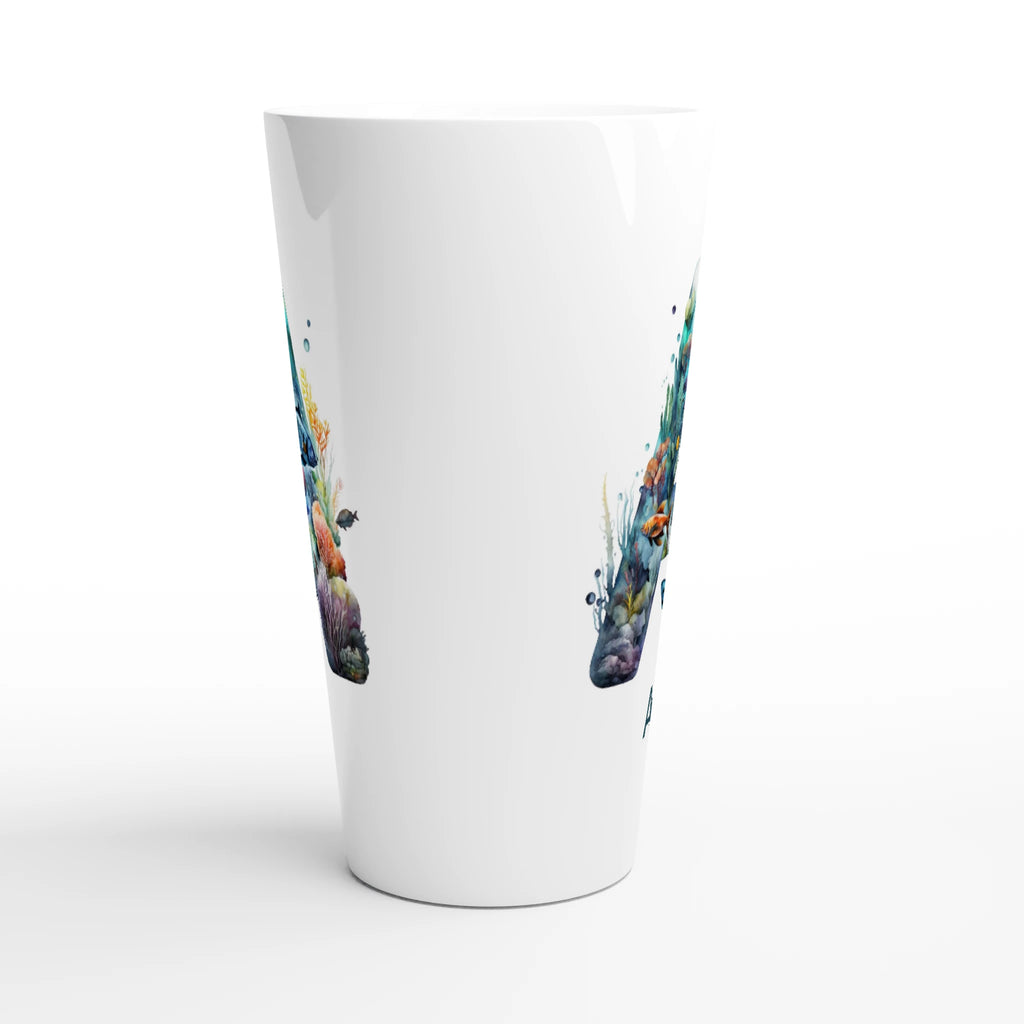 Coral Sea Initial - White Latte 17oz Ceramic Mug Personalised Latte Mug customise Globally Fulfilled Initial Name