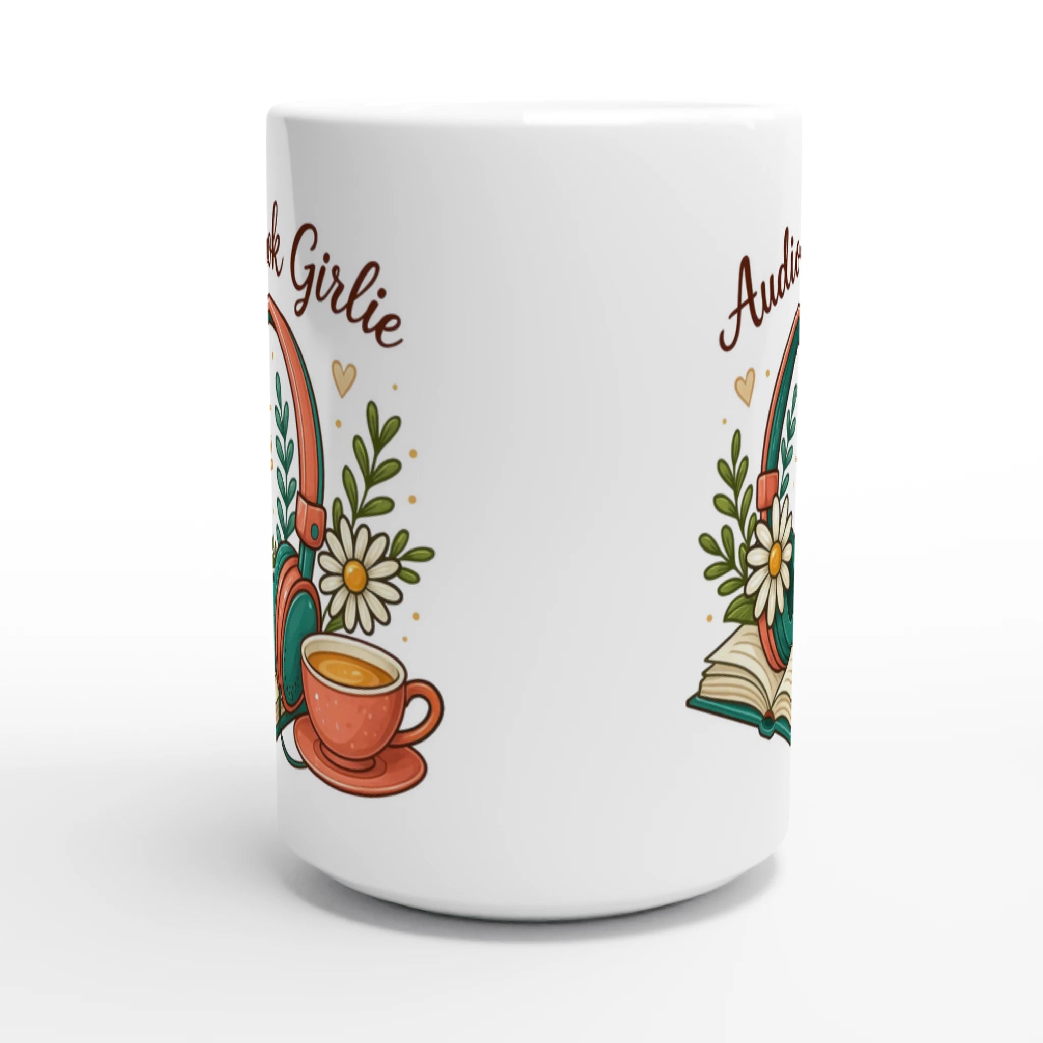 Audiobook Girlie - White 15oz Ceramic Mug 15oz Mug Globally Fulfilled Reading