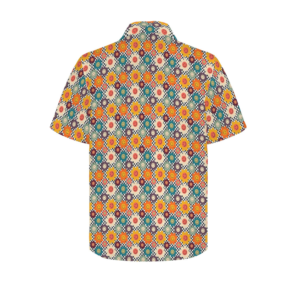 Happy Retro Flowers Men's Short Sleeve Hawaiian Shirt Men's Hawaiian Shirt (New) Printed Offshore Retro