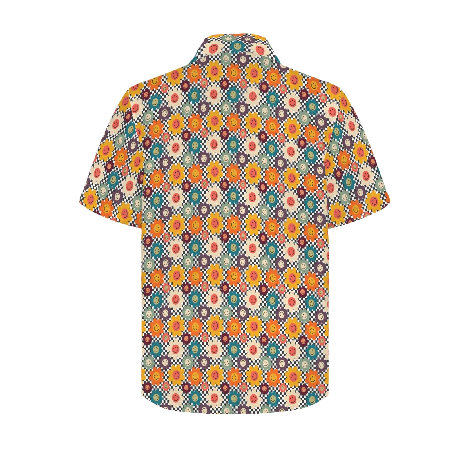 Happy Retro Flowers Men's Short Sleeve Hawaiian Shirt Men's Hawaiian Shirt (New) Printed Offshore Retro