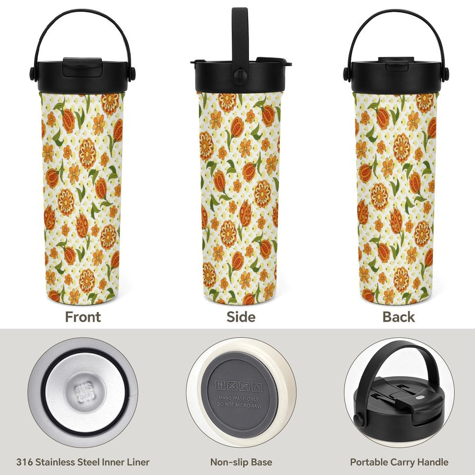 Graphic Floral 20oz Tea Tumbler with Carry Handle