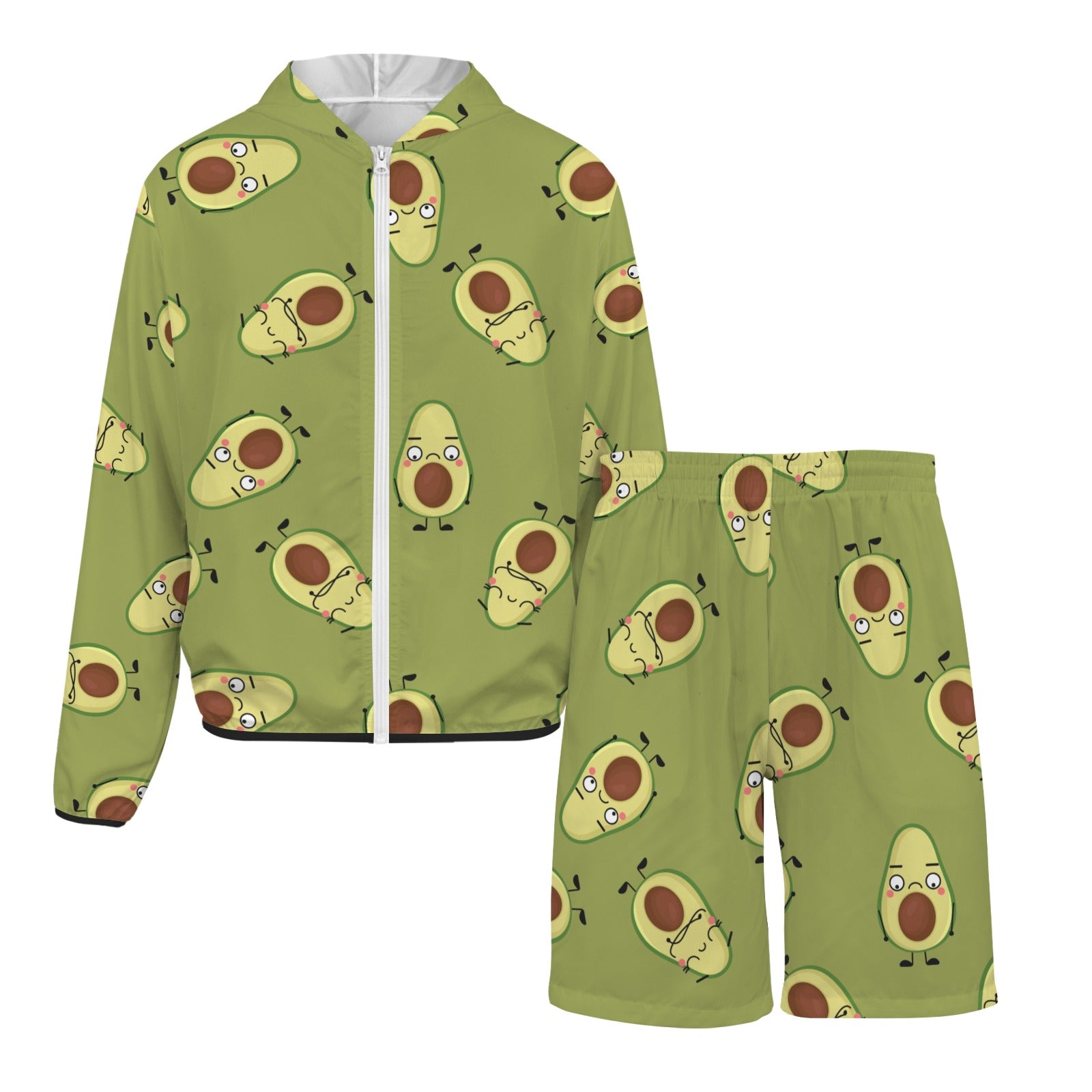 Avocado Characters Men's Lightweight Sun Hoodie & Shorts Set Men's Lightweight Sun Hoodie & Shorts Food Printed Offshore