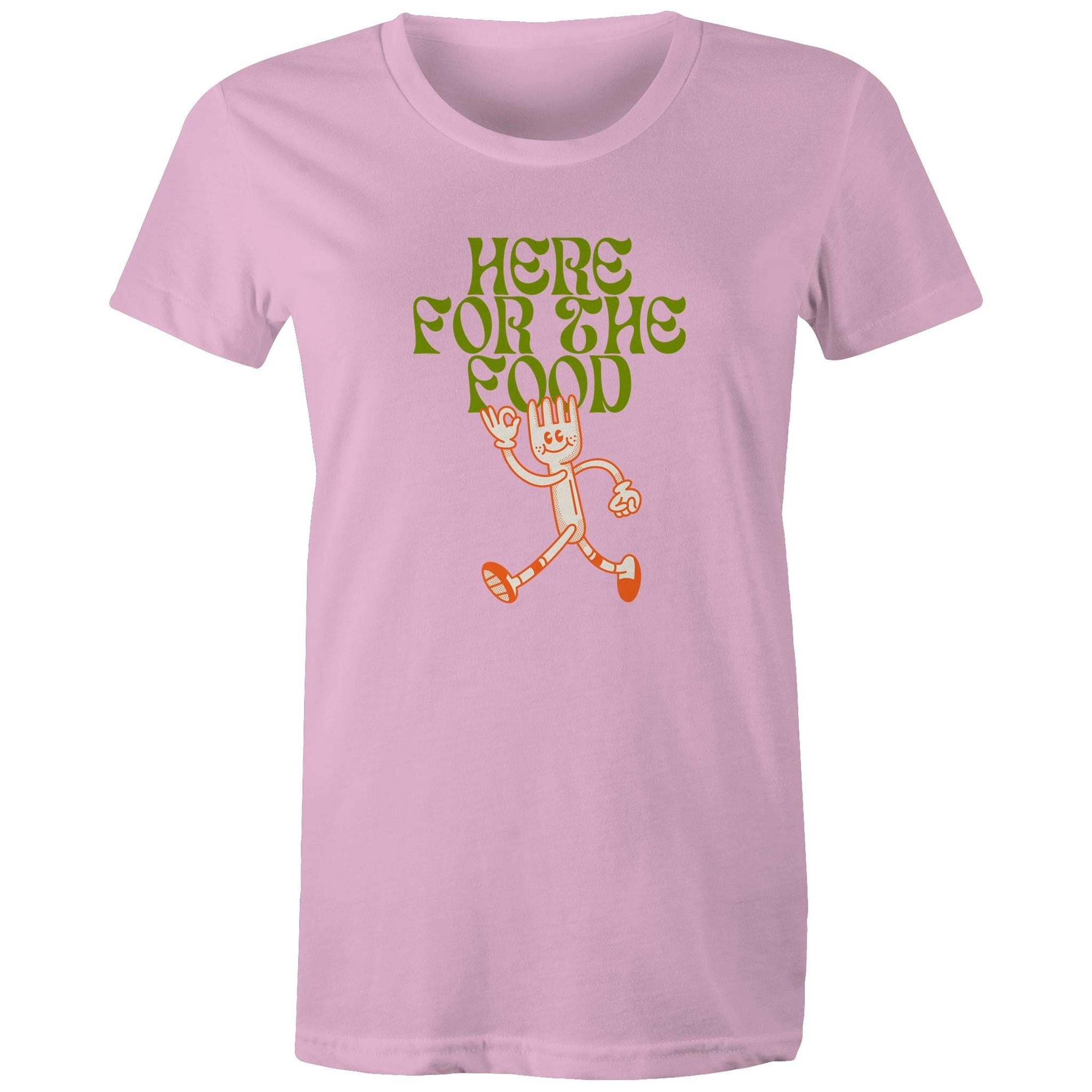 Here For The Food - Womens T-shirt Pink Womens T-shirt Food Printed In Australia