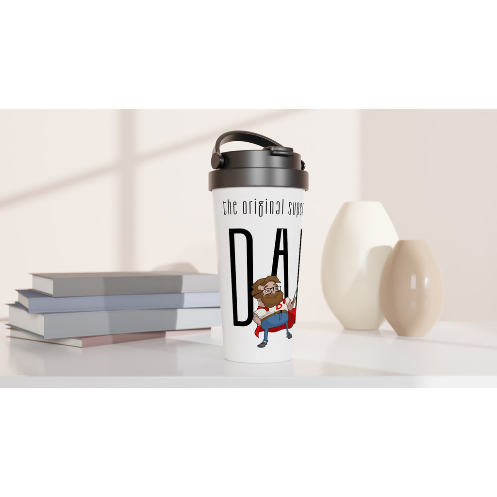 Dad, The Original Superhero - White 15oz Stainless Steel Travel Mug Travel Mug comic Dad Globally Fulfilled