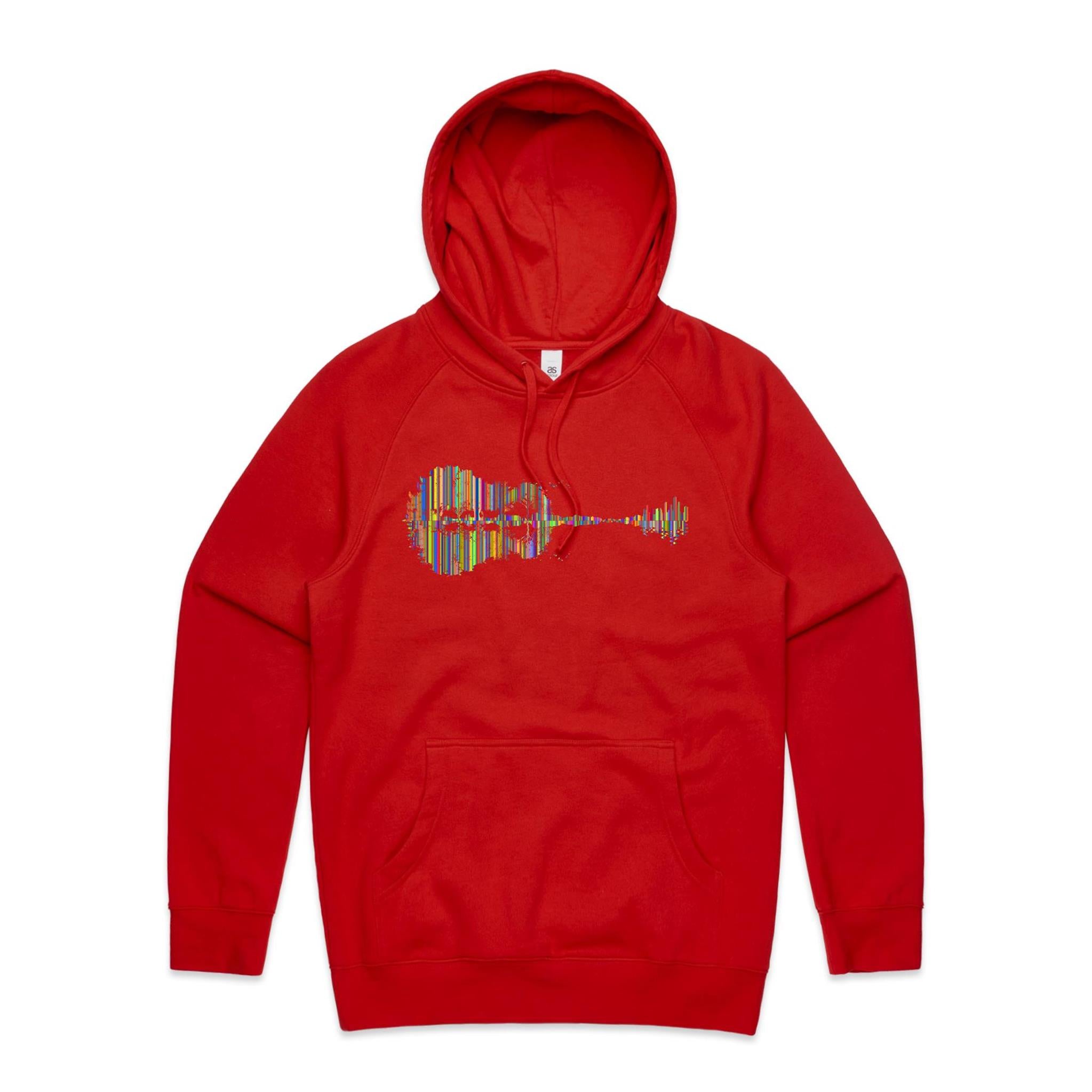 Guitar Reflection In Colour - Mens Hoodie Red Mens Hoodie Music Printed In Australia
