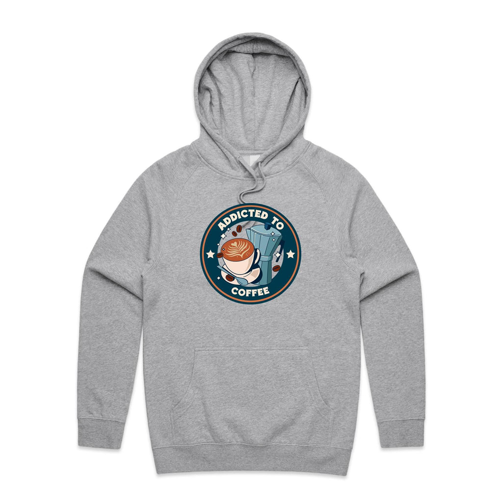 Addicted To Coffee - Mens Hoodie Grey Marle Mens Hoodie Coffee Printed In Australia