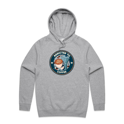 Addicted To Coffee - Mens Hoodie Grey Marle Mens Hoodie Coffee Printed In Australia