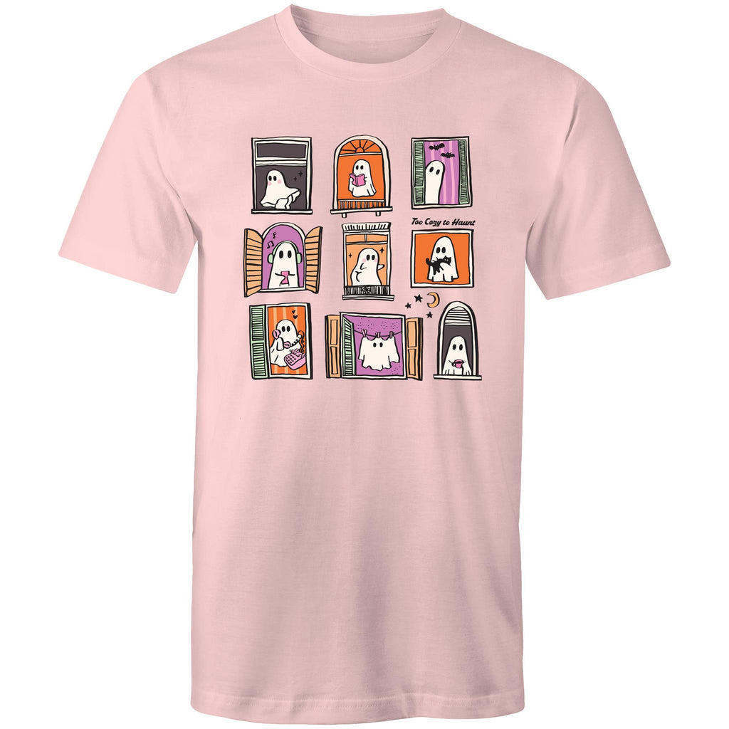 Ghosts In Windows - Mens T-Shirt Pink Mens T-shirt Halloween Printed In Australia