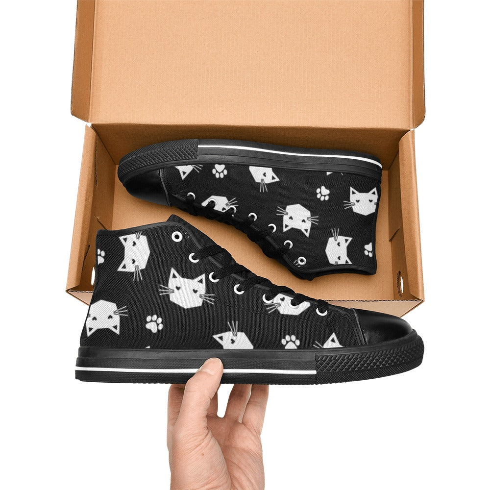 Geometric Cats - Kids High Top Canvas Shoes