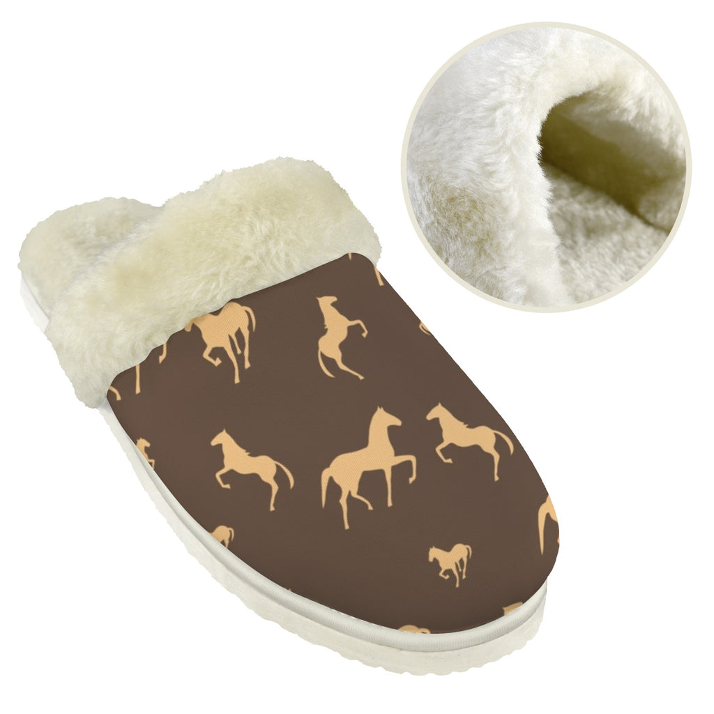 Horses Men's Fur Trim Thick-Sole Indoor Slippers Men's Fur Trimmed Slippers animal Printed Offshore