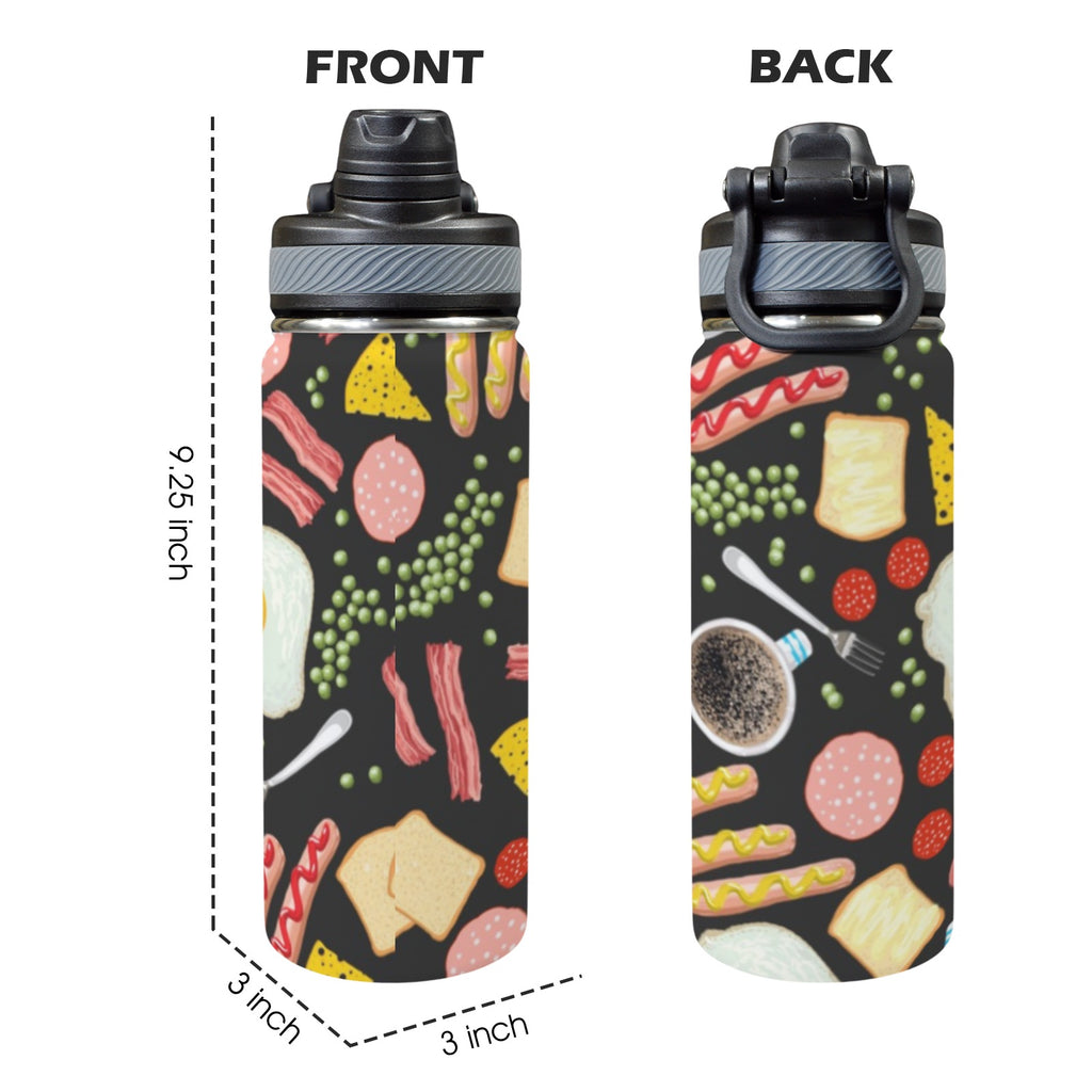 Breakfast Food - Insulated Water Bottle with Dual-Use Lid (18oz) Insulated Water Bottle with Dual-Use Lid (18oz) Food Printed Offshore