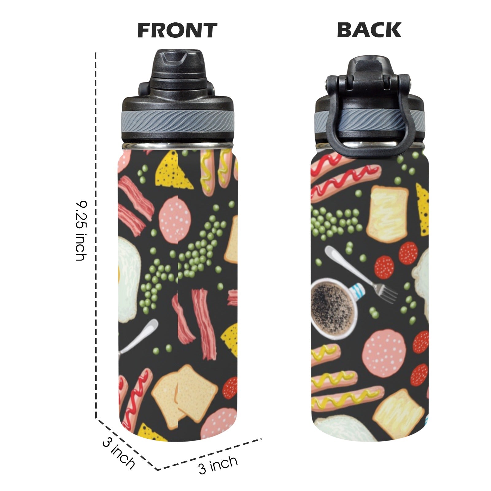 Breakfast Food - Insulated Water Bottle with Dual-Use Lid (18oz) Insulated Water Bottle with Dual-Use Lid (18oz) Food Printed Offshore