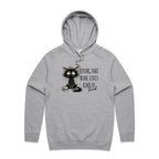 Living That Nine Lives Kind Of Tired, Frazzled Cat - Mens Hoodie Grey Marle Mens Hoodie animal Coffee Printed In Australia