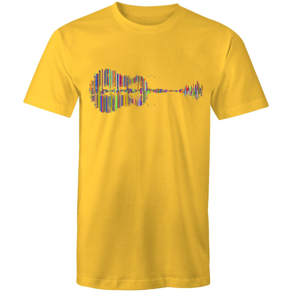 Guitar Reflection In Colour - Mens T-Shirt Yellow Mens T-shirt Music Printed In Australia