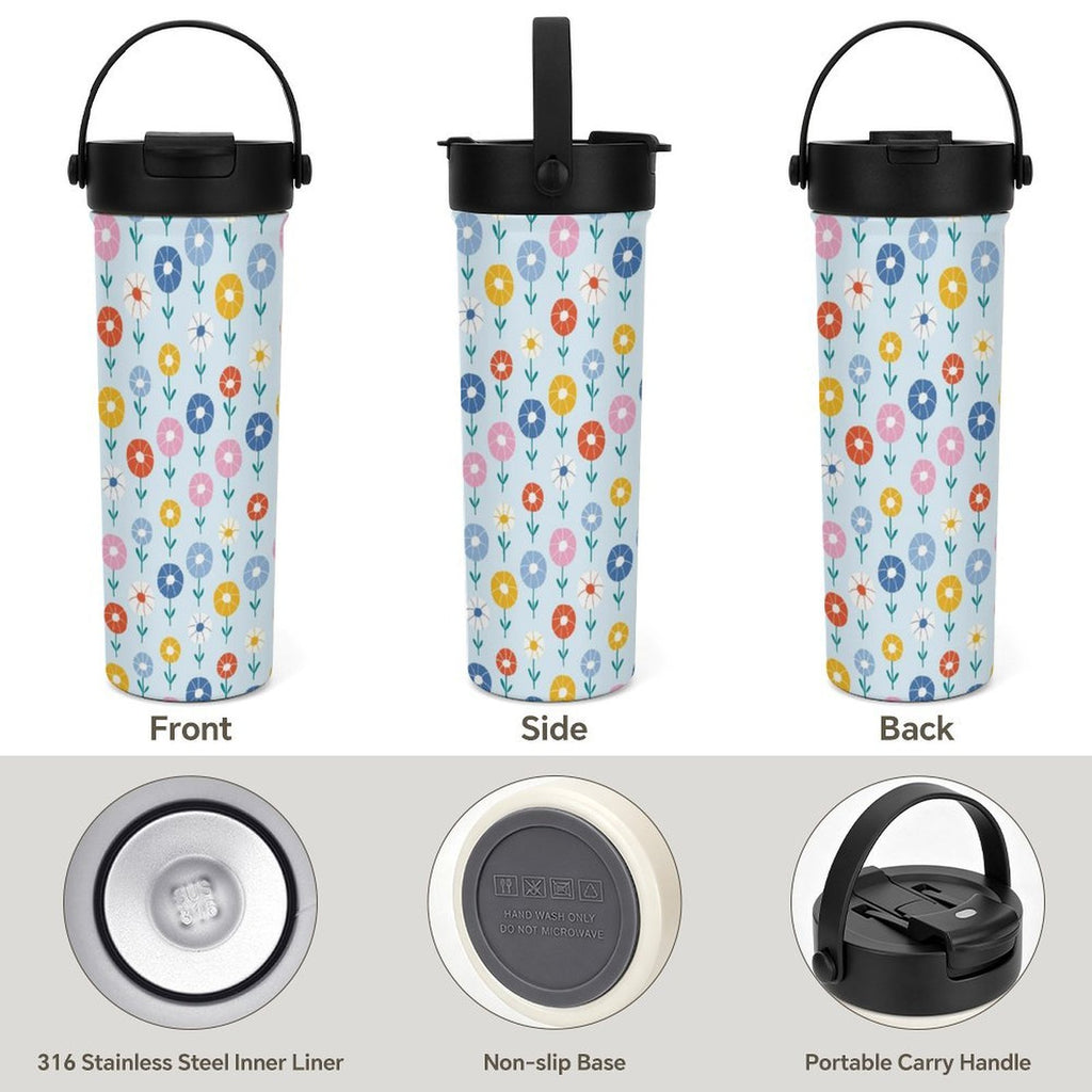 Cute Abstract Flowers 20oz Tea Tumbler with Carry Handle