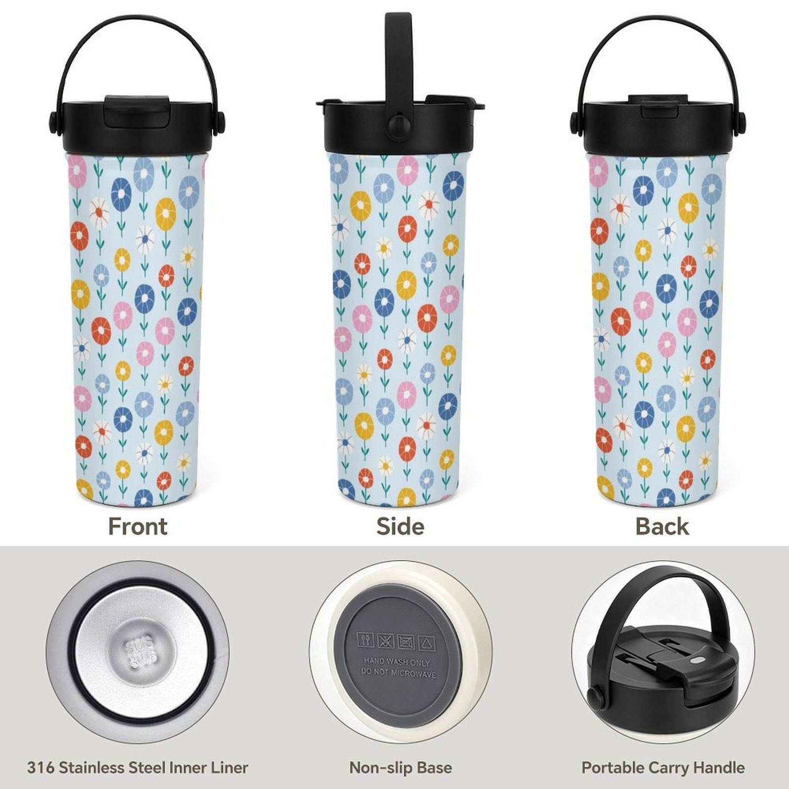 Cute Abstract Flowers 20oz Tea Tumbler with Carry Handle