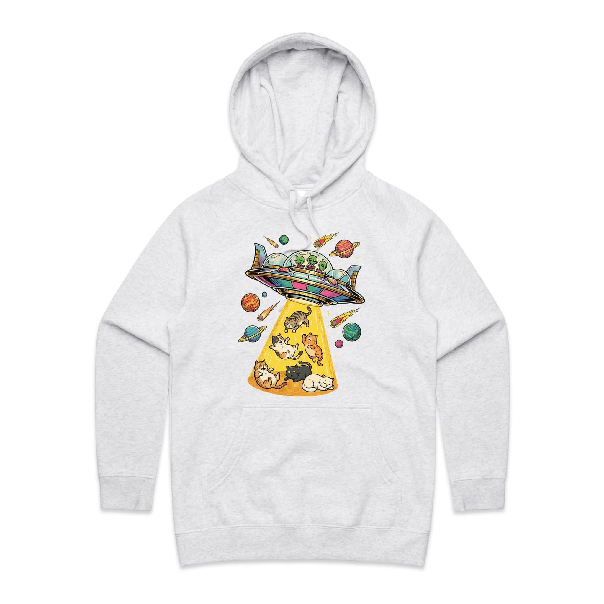 UFO Cat Abduction Women's AS Colour Hoodie White Marle Womens Hoodie animal Printed In Australia Sci Fi