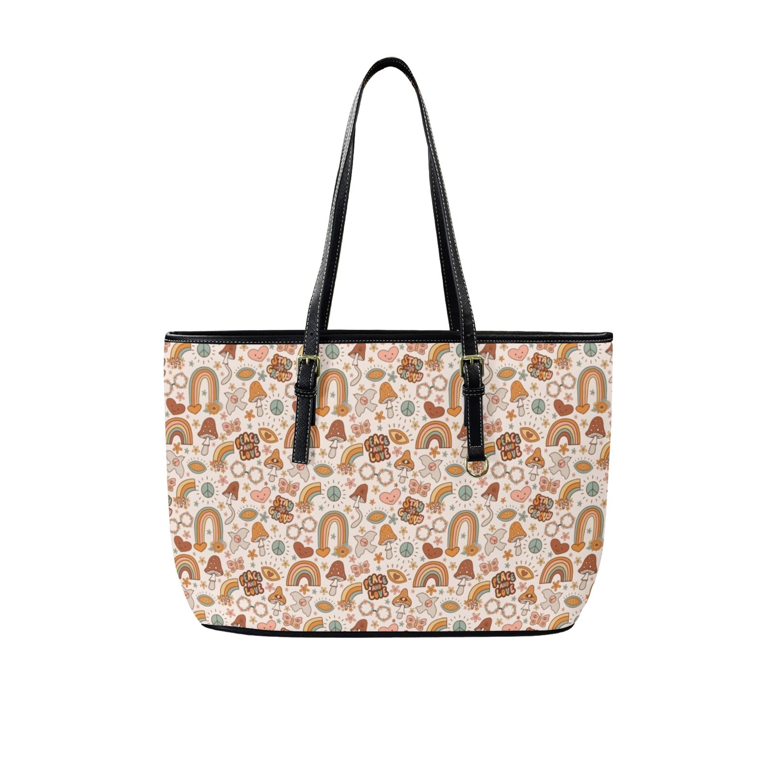 Peace And Love - PU Leather Tote Bag - Large