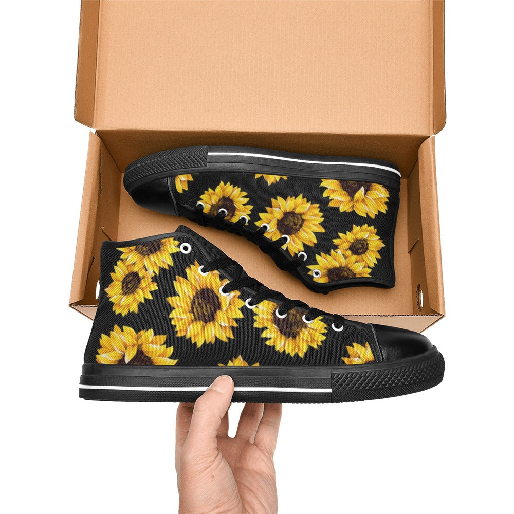 Sunflowers On Black - Women's High Top Canvas Shoes