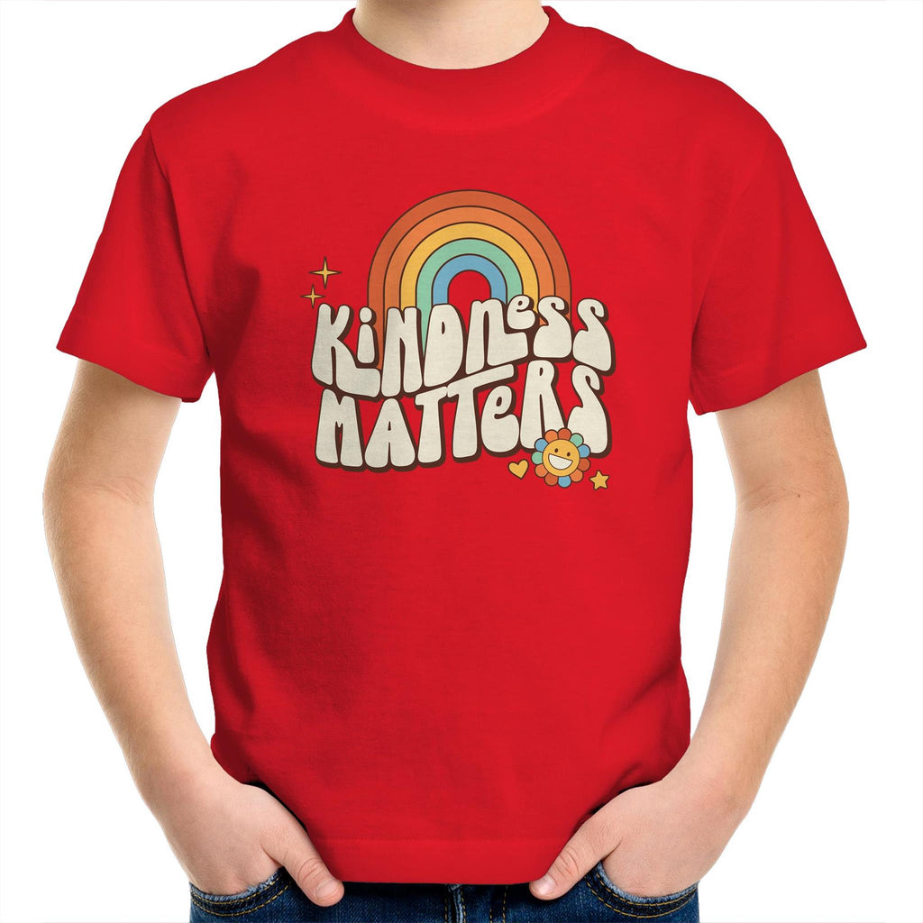 Kindness Matters - Kids Youth T-Shirt Red Kids Youth T-shirt Kindness Positivity Printed In Australia Retro