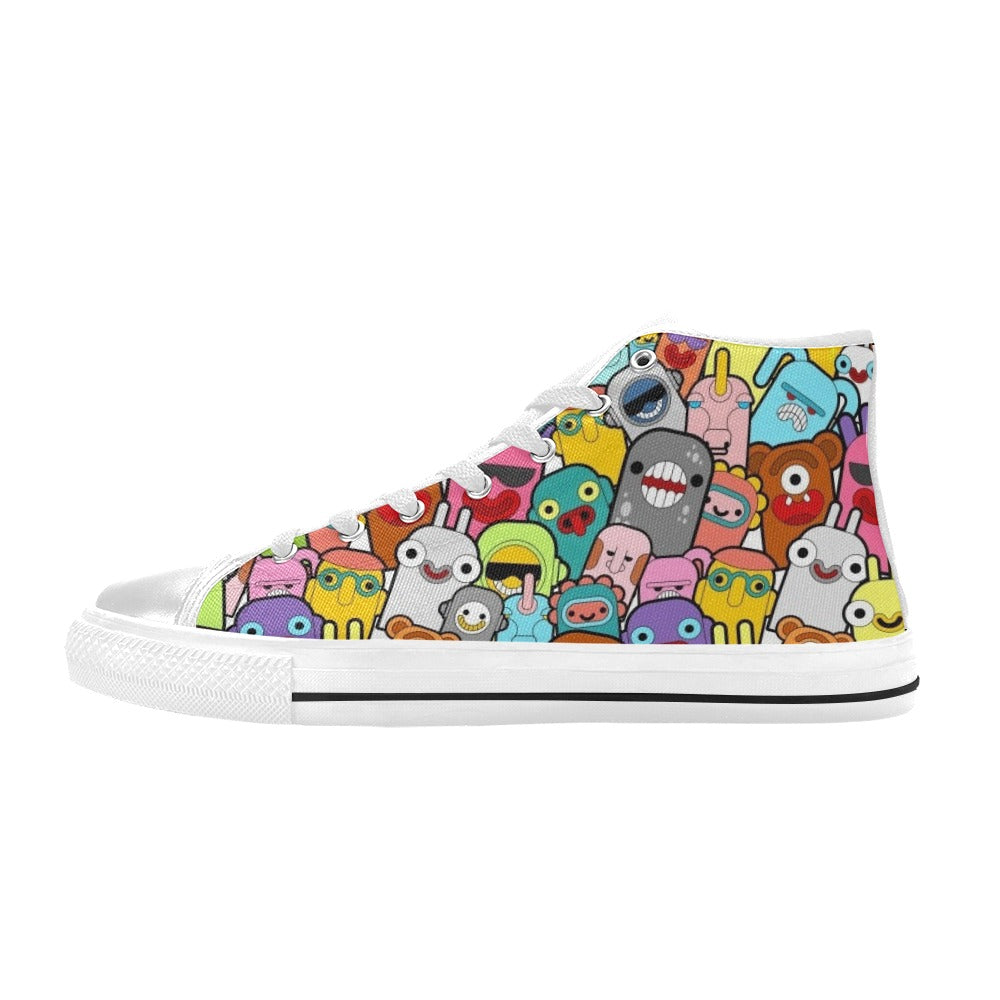 Happy Monsters - Women's High Top Canvas Shoes US12 Womens Classic High Top Shoes Printed Offshore Sci Fi