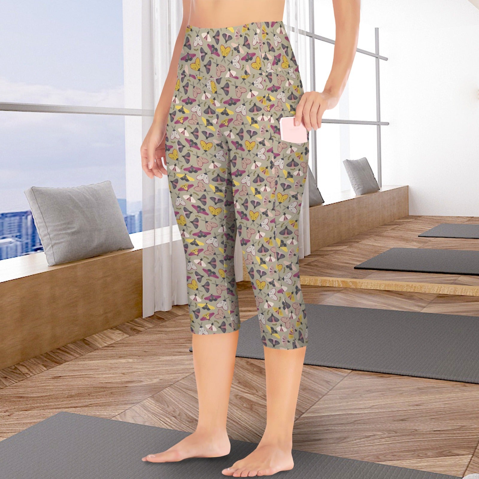 Pretty Moths Women's High Waist Pocket Capri Yoga Leggings