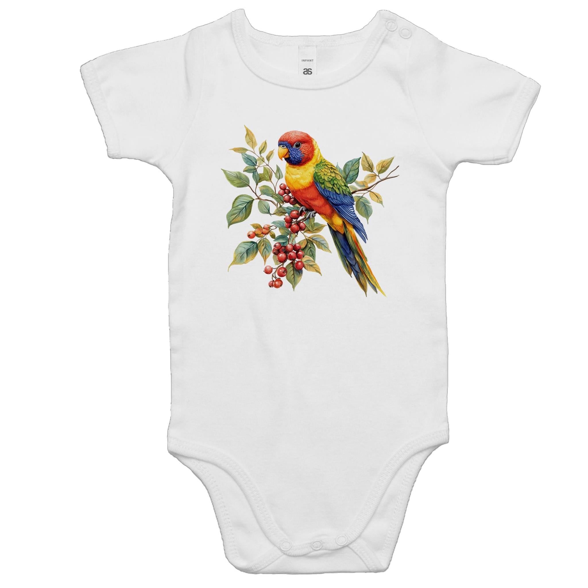 Lorikeet, Australian Birds - Baby Bodysuit White Baby Bodysuit animal Printed In Australia