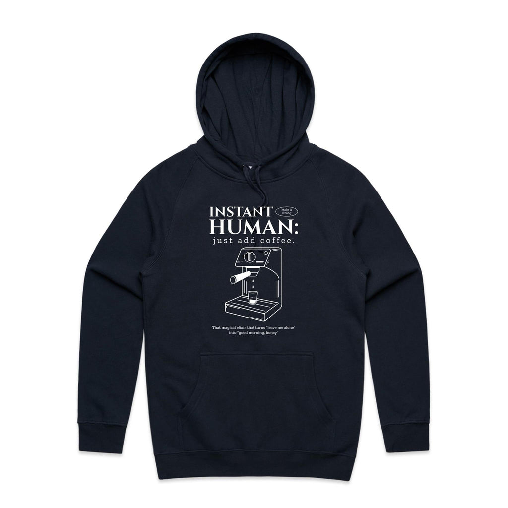 Instant Human, Coffee Machine - Mens Hoodie Navy Mens Hoodie Coffee Printed In Australia