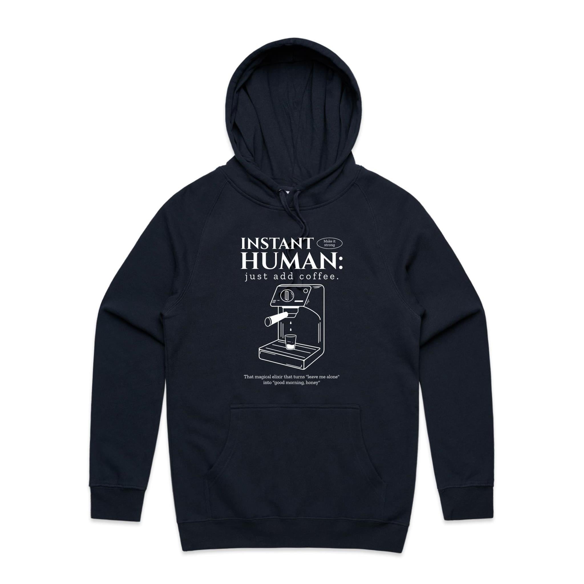 Instant Human, Coffee Machine - Mens Hoodie Navy Mens Hoodie Coffee Printed In Australia