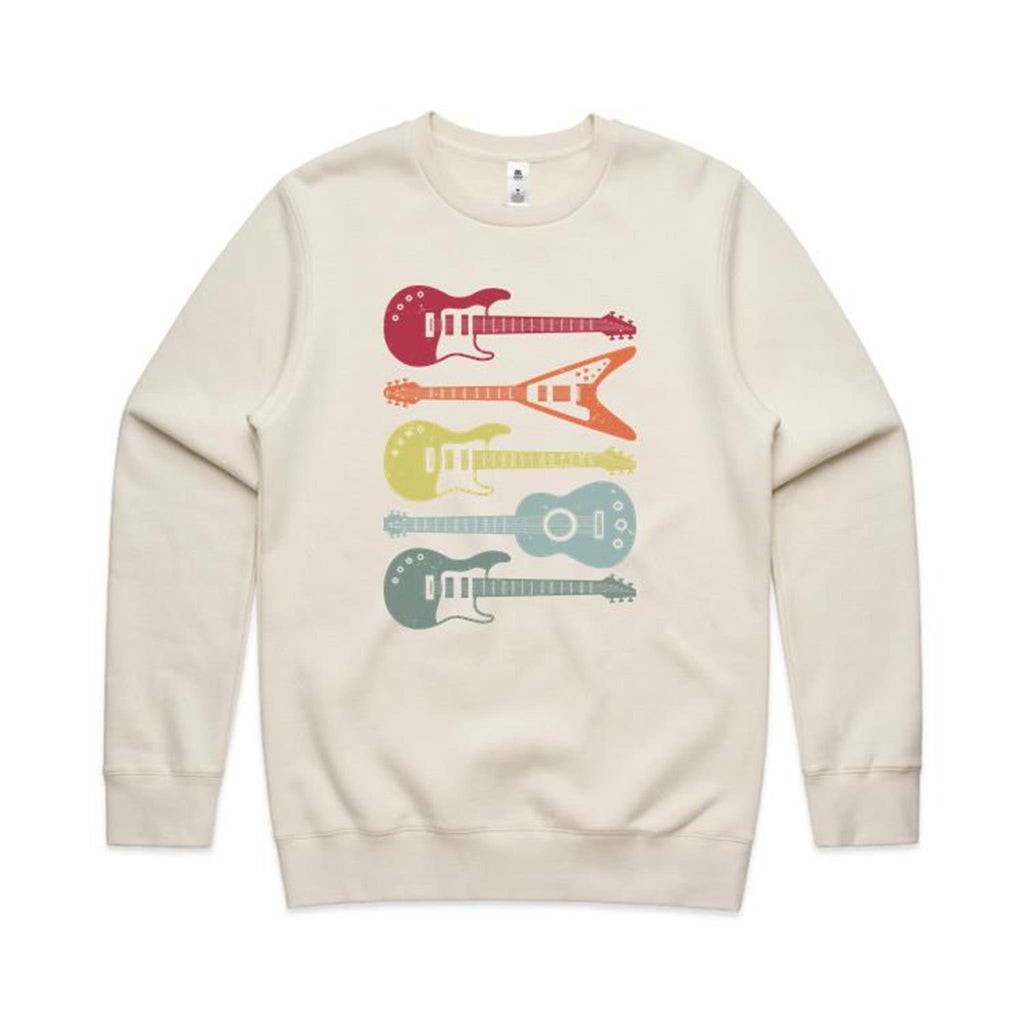 Retro Guitars - AS Colour Stencil Crew Sweatshirt Ecru Sweatshirt Music Printed In Australia