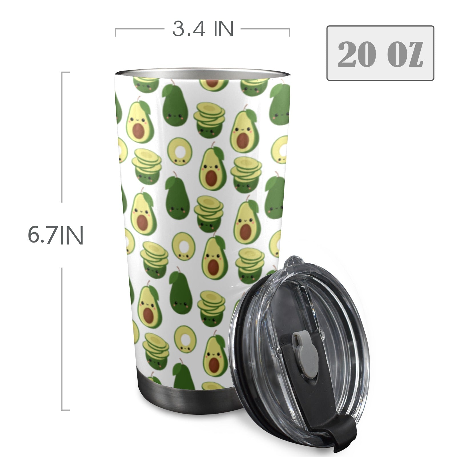 Cute Avocados - 20oz Mobile Tumbler with Lid (Black Lock) 20oz Travel Mug Food Printed Offshore