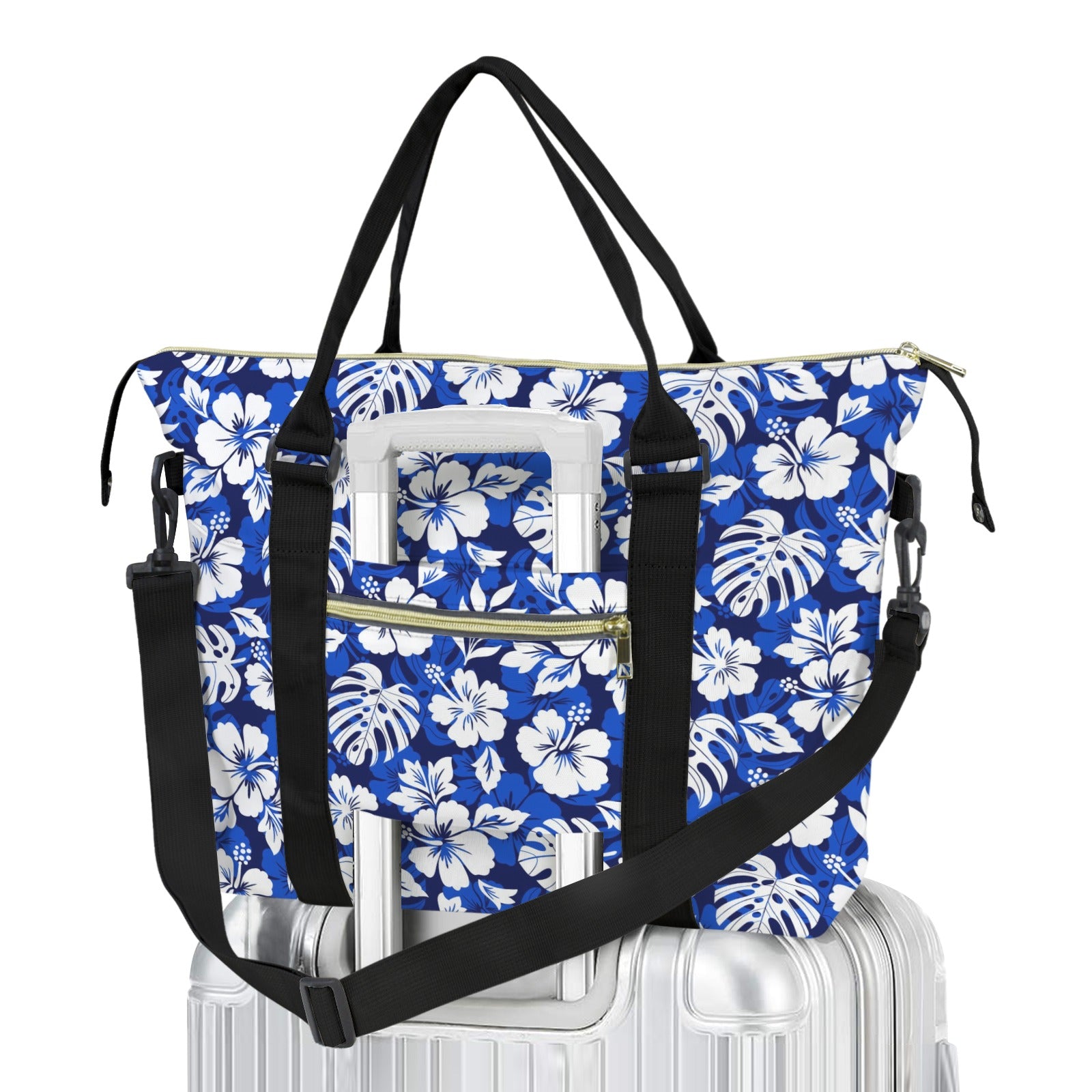 Blue Hawaiian Floral Duffle Bag-Simple (Model 1715) One Size Duffle Bag-Simple (1715)
