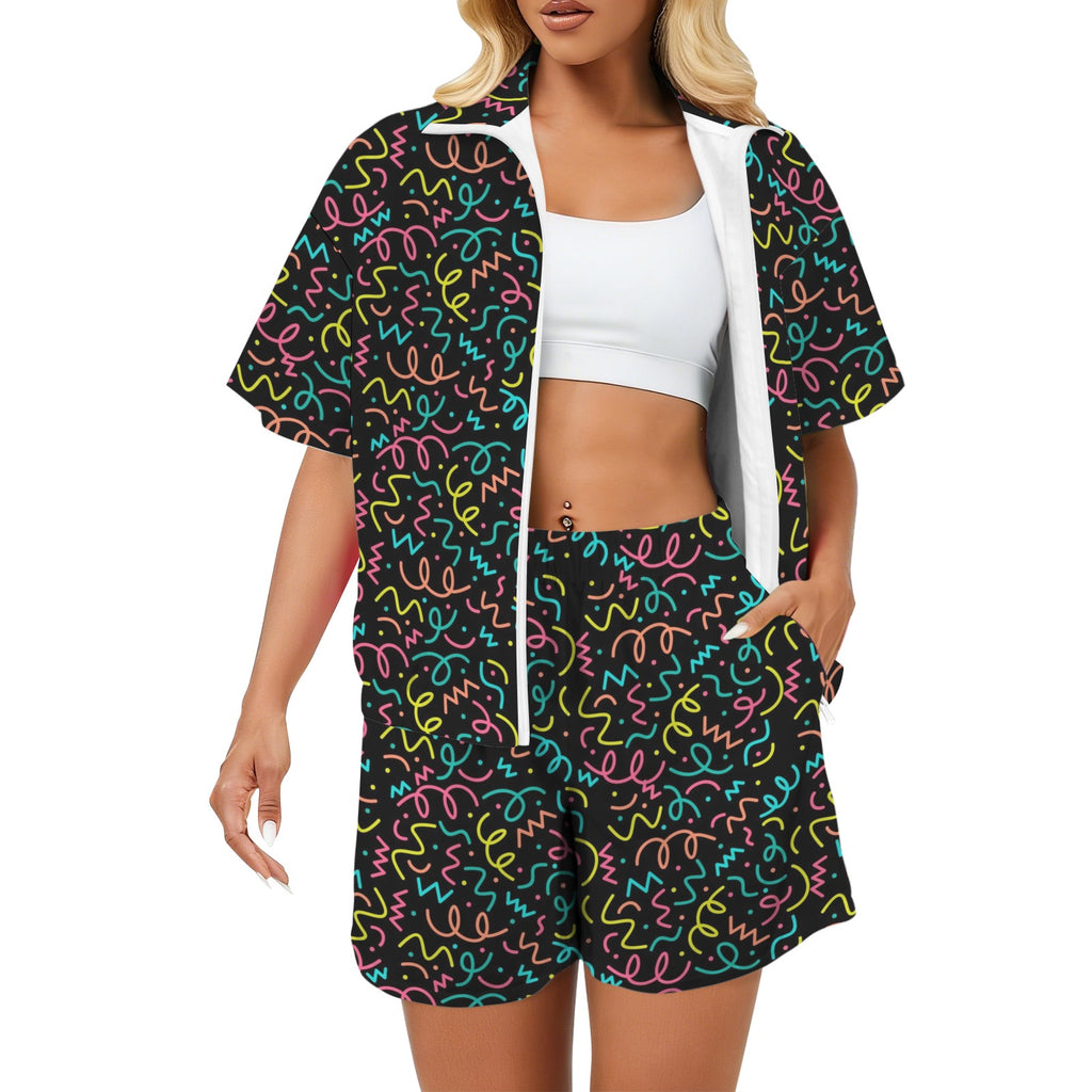 Squiggle Time Women's Windbreaker Short Set 2XL Women's Windbreaker Short Set Printed Offshore