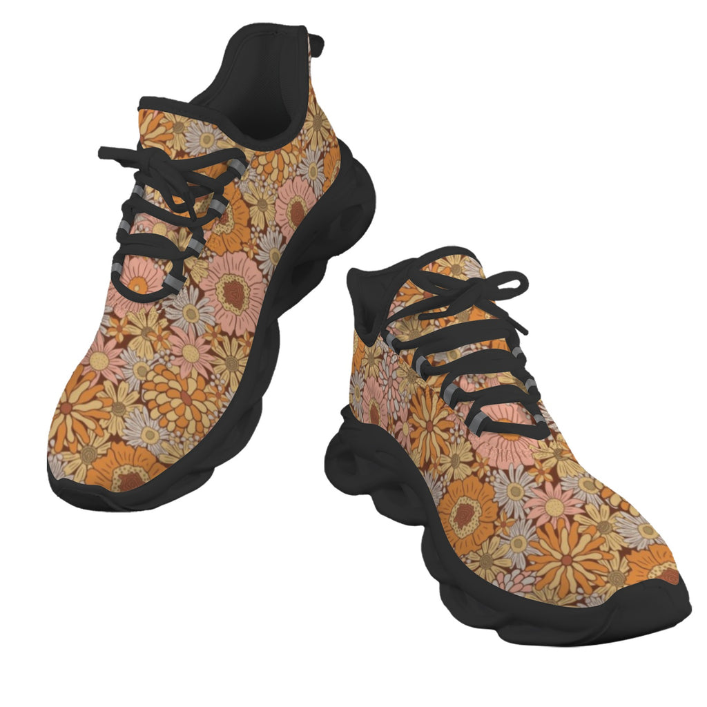 Orange Retro Floral Women's Twisted Sole Sneakers