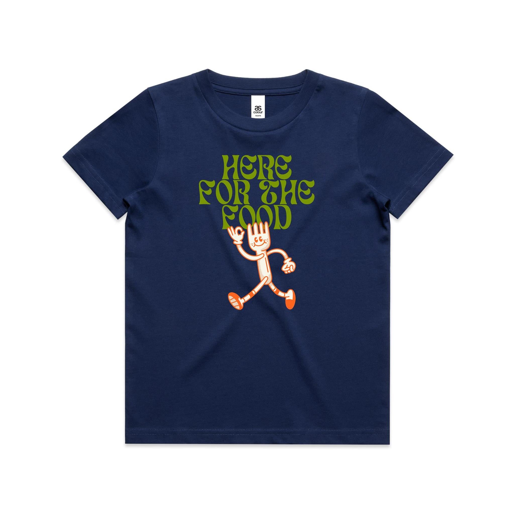 Here For The Food - Kids Youth T-shirt Cobalt Kids T-shirt Food Printed In Australia