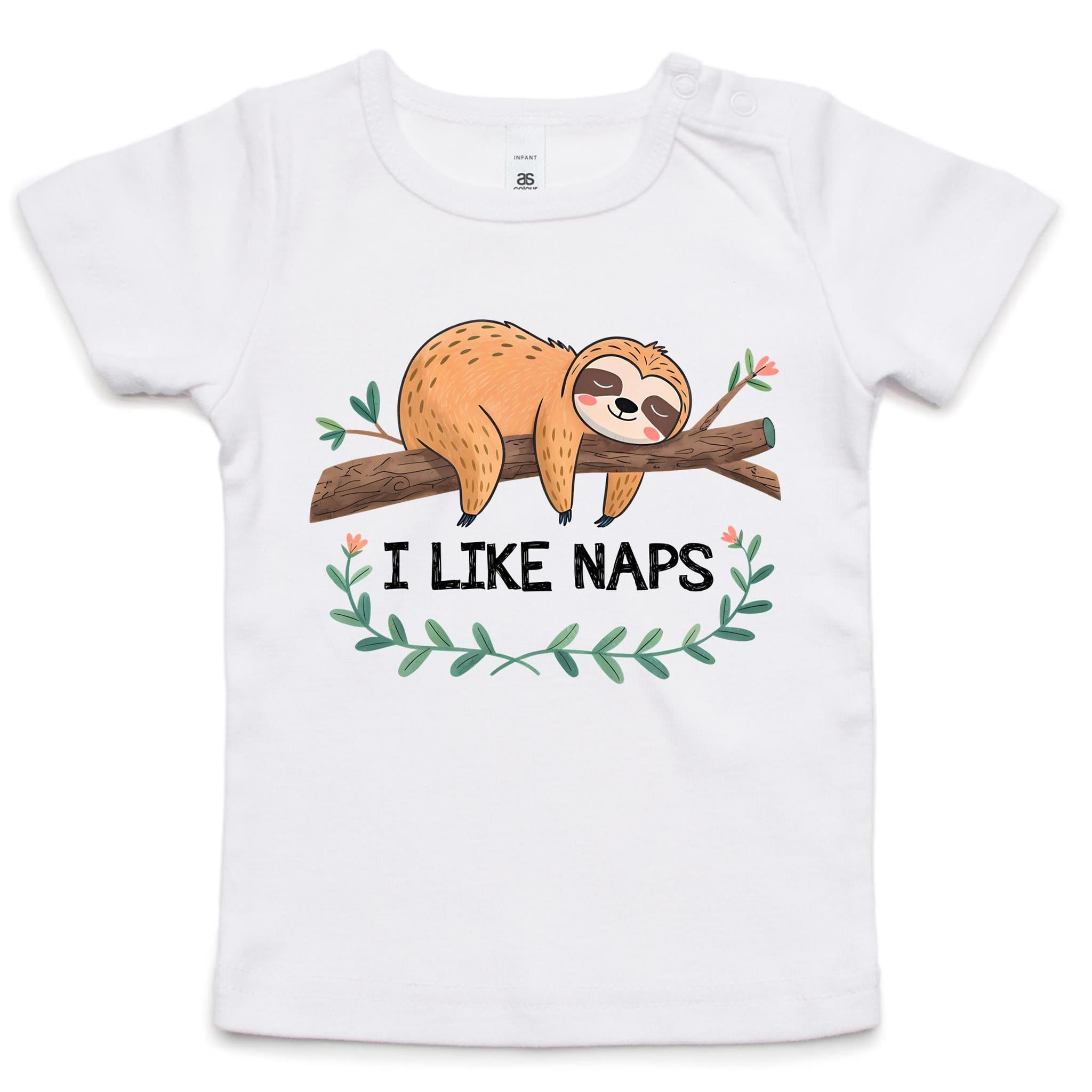 Sloth, I Like Naps - Baby T-shirt White Baby T-shirt animal Printed In Australia