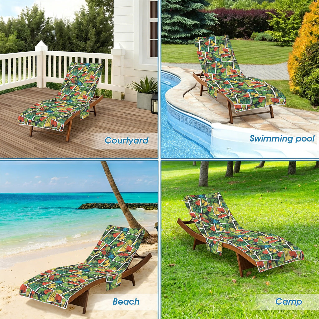 Tropical Comic Book Style Beach Chair Towel Cover with Side Pockets