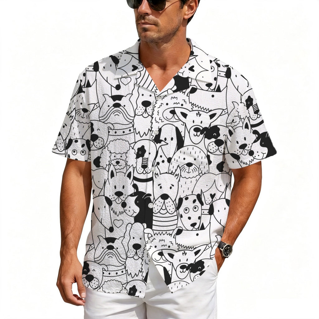 Black And White Dogs Men's Crinkle Hawaiian Shirt