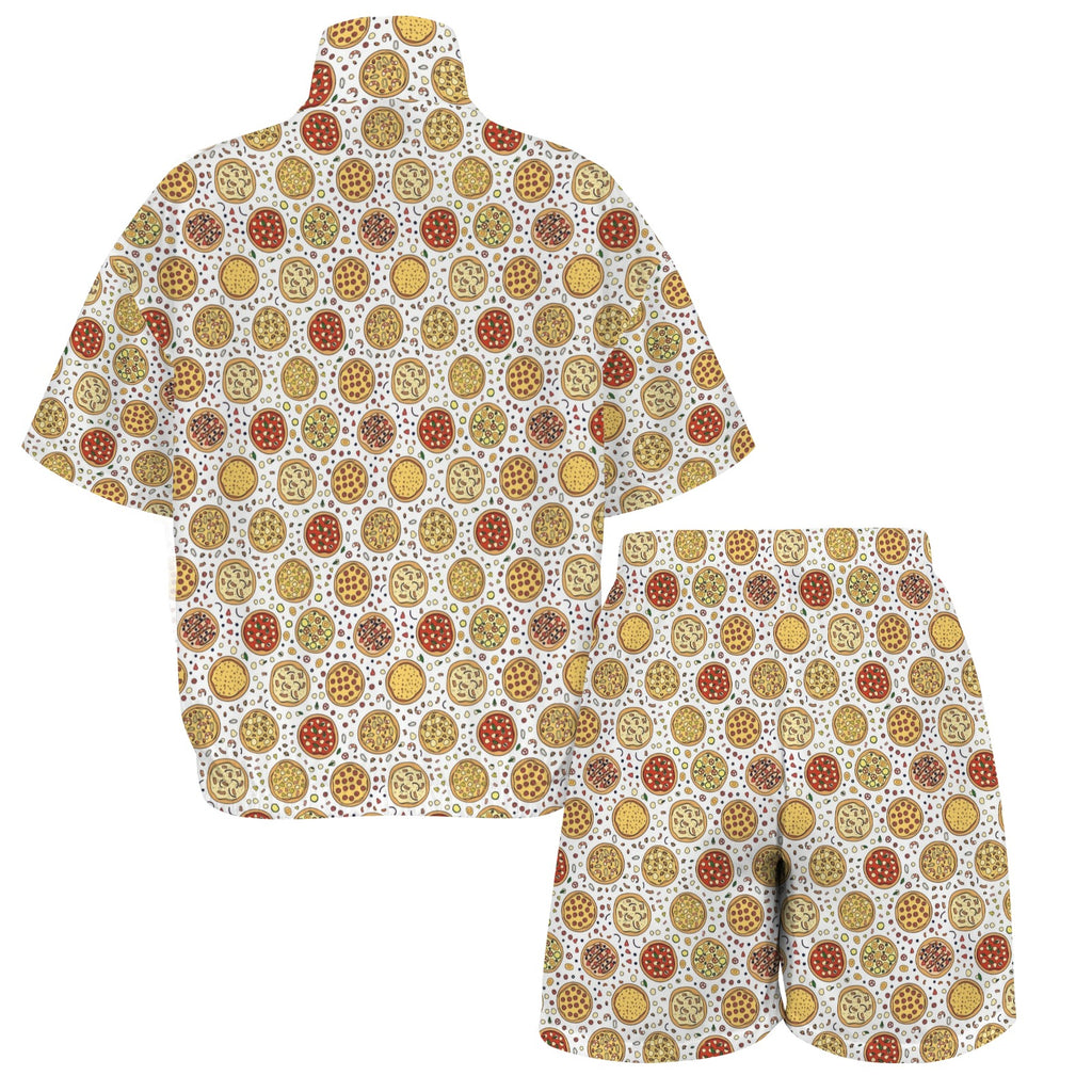 Round Pizzas On White Women's Windbreaker Short Set Women's Windbreaker Short Set Food Printed Offshore