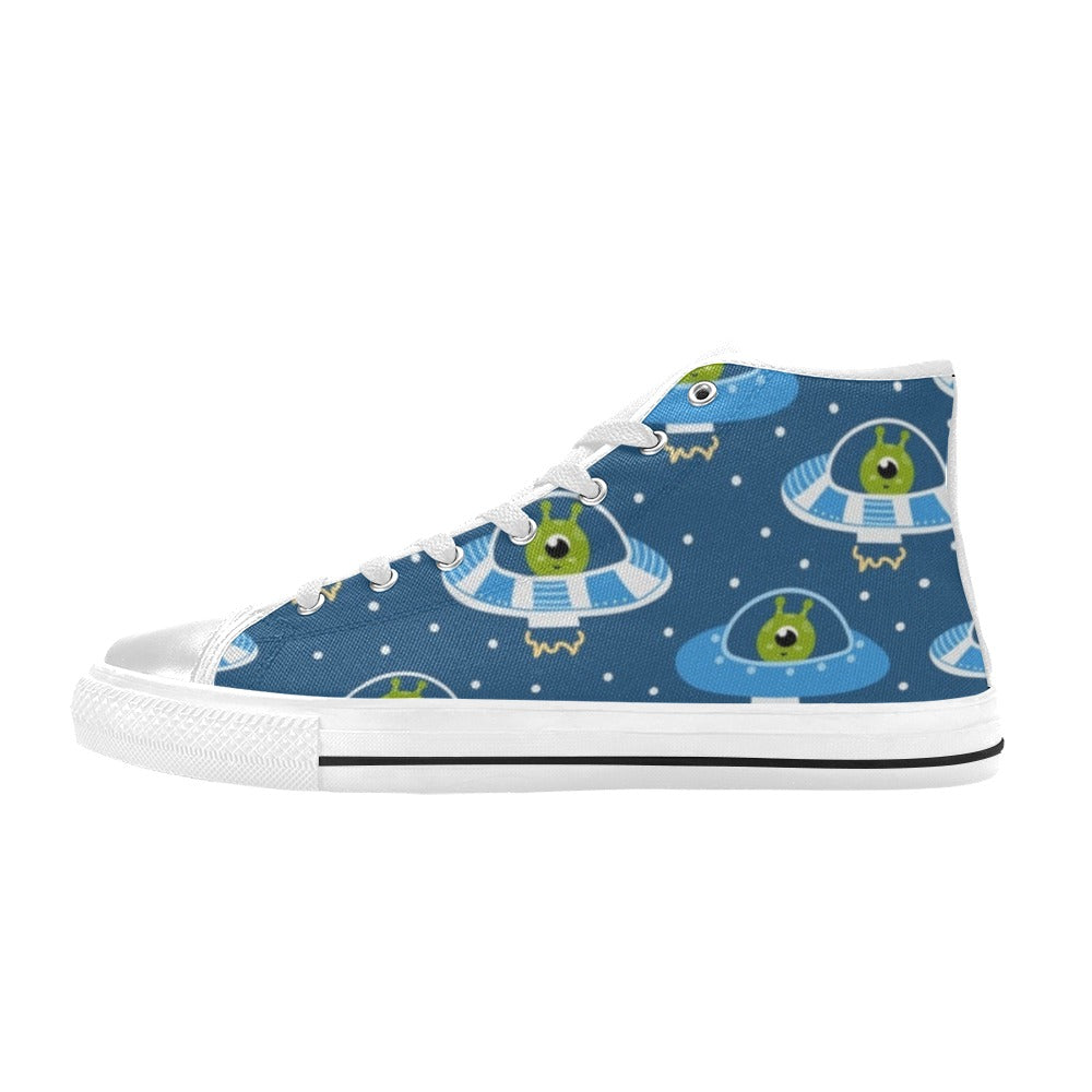 Cute Aliens in UFOs - Kids High Top Canvas Shoes