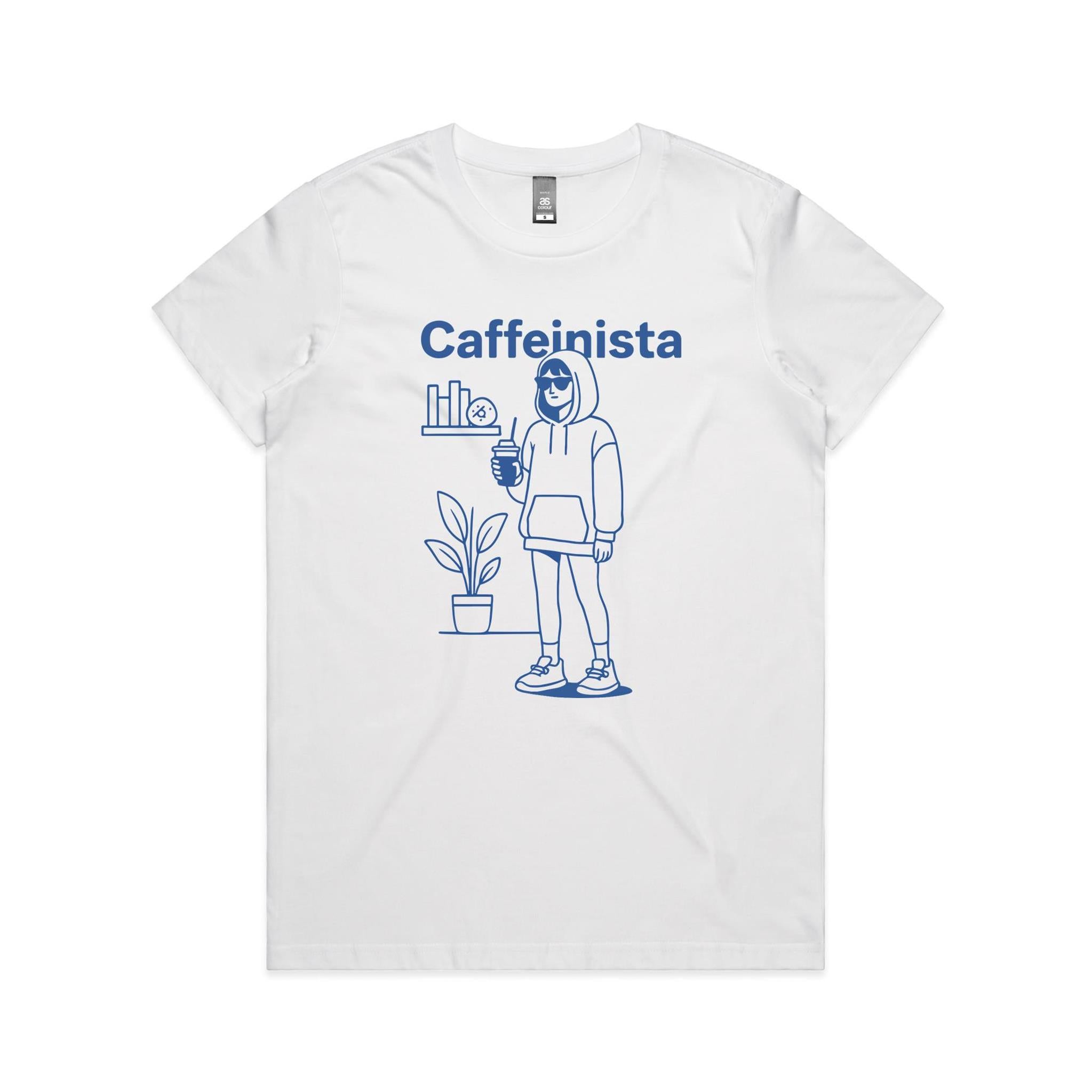 Caffeinista, Caffeine Women's AS Colour T-shirt White Womens T-shirt Coffee Printed In Australia