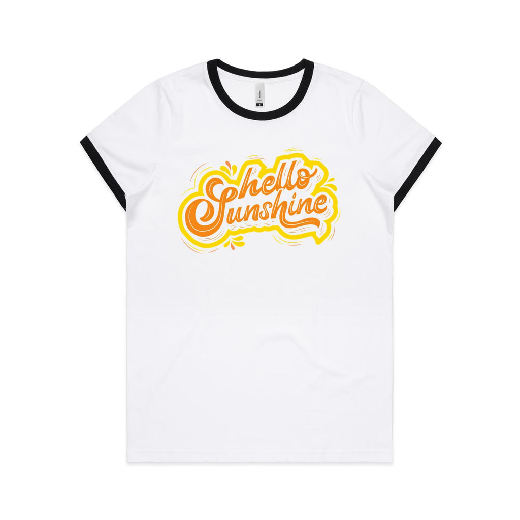 Hello Sunshine - Women's Ringer Tee White Black Womens Ringer T-shirt Printed In Australia Summer