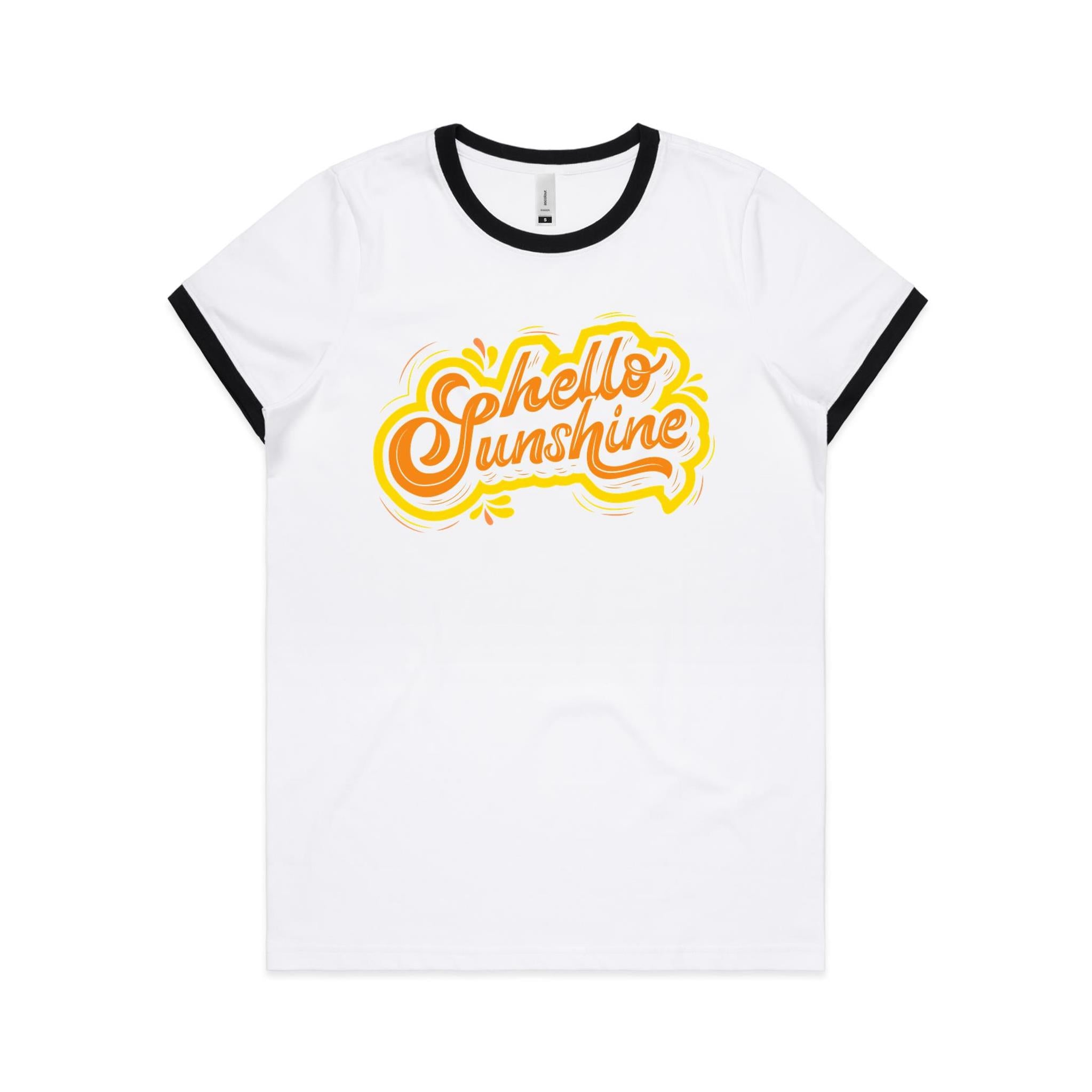Hello Sunshine - Women's Ringer Tee White Black Womens Ringer T-shirt Printed In Australia Summer