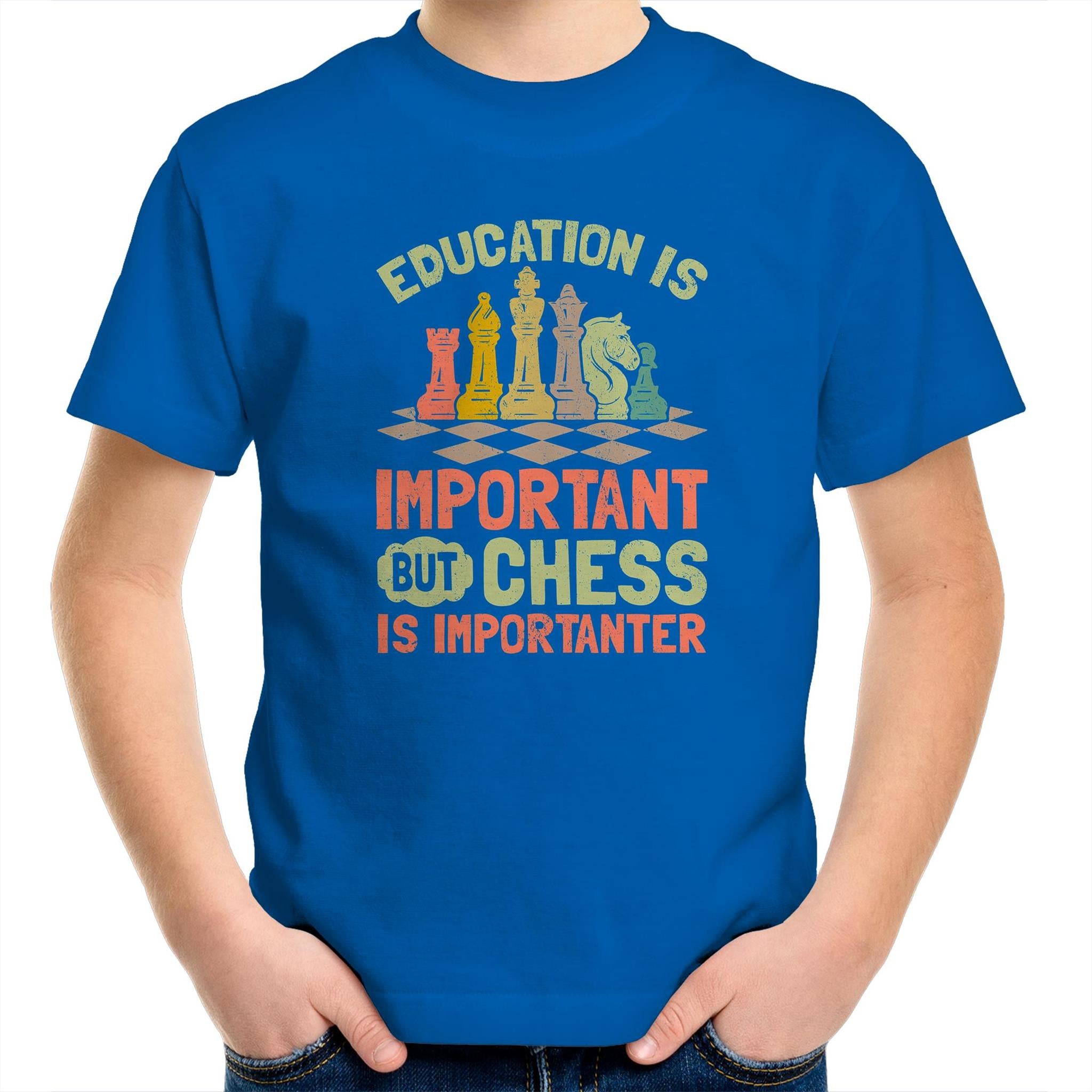 Chess And Education - Kids Youth T-Shirt Bright Royal Kids Youth T-shirt Chess Games Printed In Australia