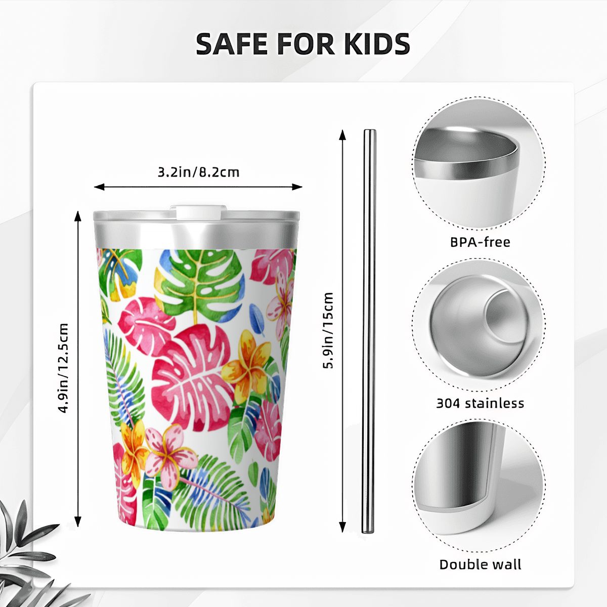 Bright Painted Tropical Small Stainless Steel Travel Mug Cup 12oz/350ml