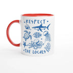 Respect The Locals, Sea Life - White 11oz Ceramic Mug with Colour Inside Ceramic Red Colour 11oz Mug animal Globally Fulfilled Ocean