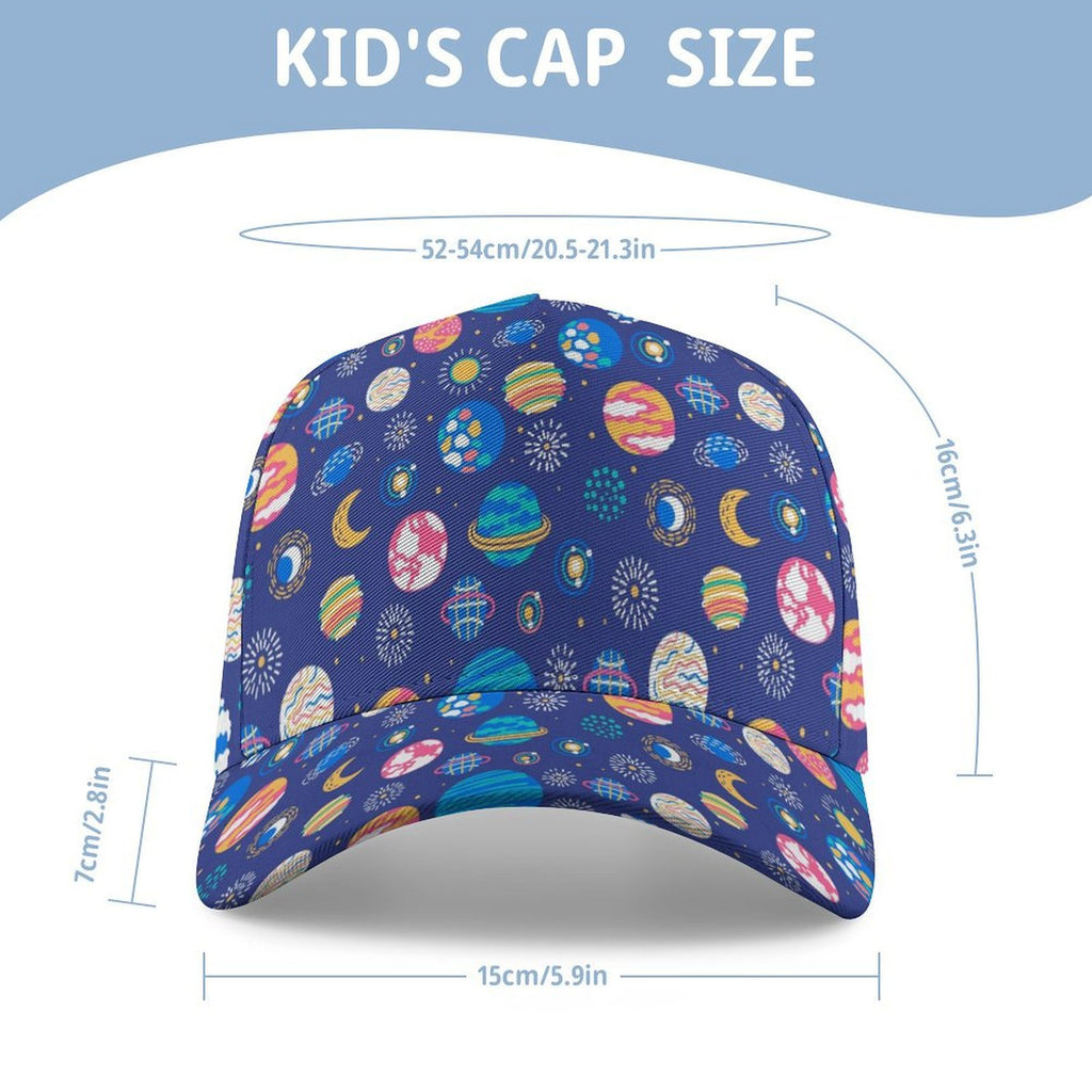 Planets On Blue Kids Baseball Cap Kids Baseball Hat Printed Offshore Space