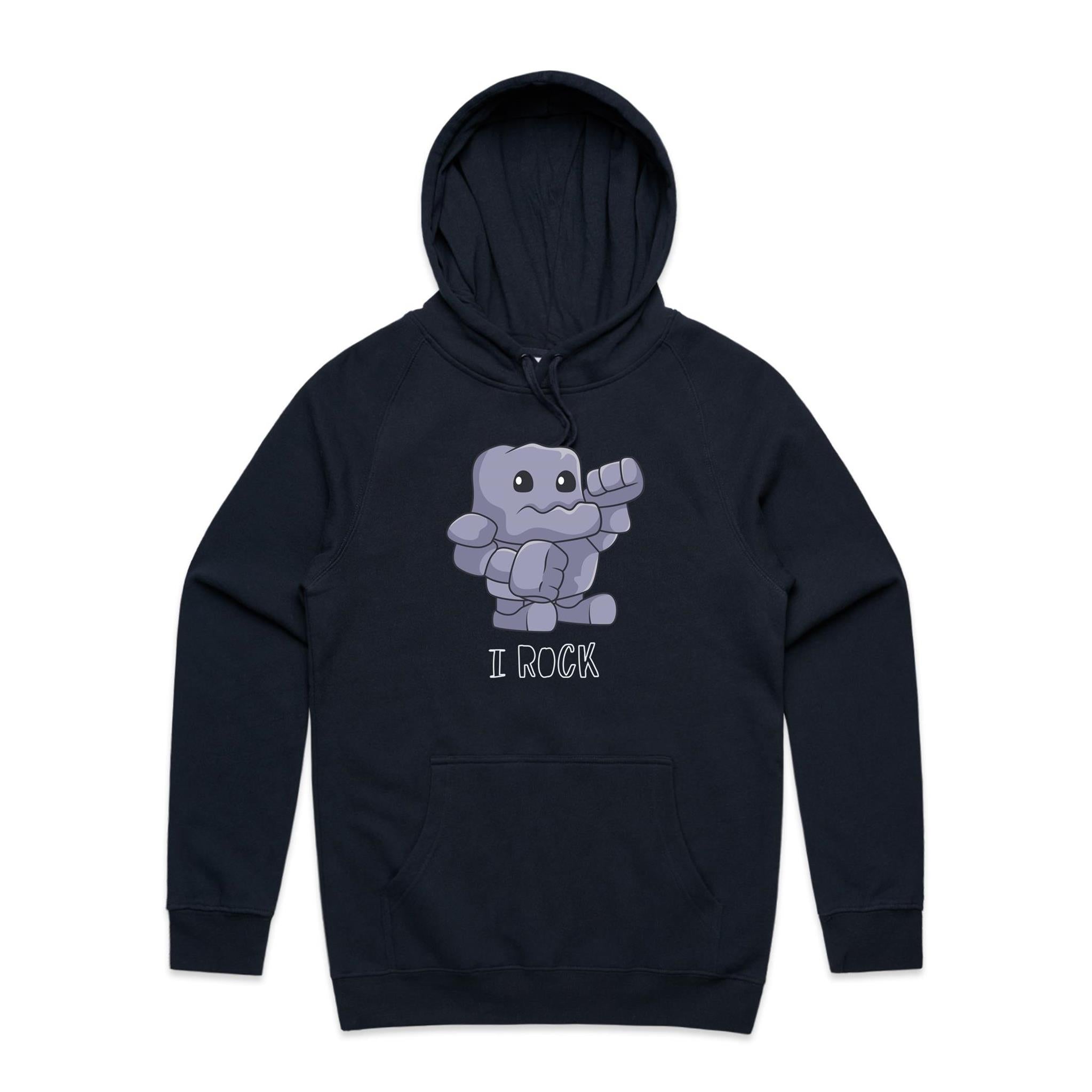 I Rock - Mens Hoodie Navy Mens Hoodie Music Printed In Australia
